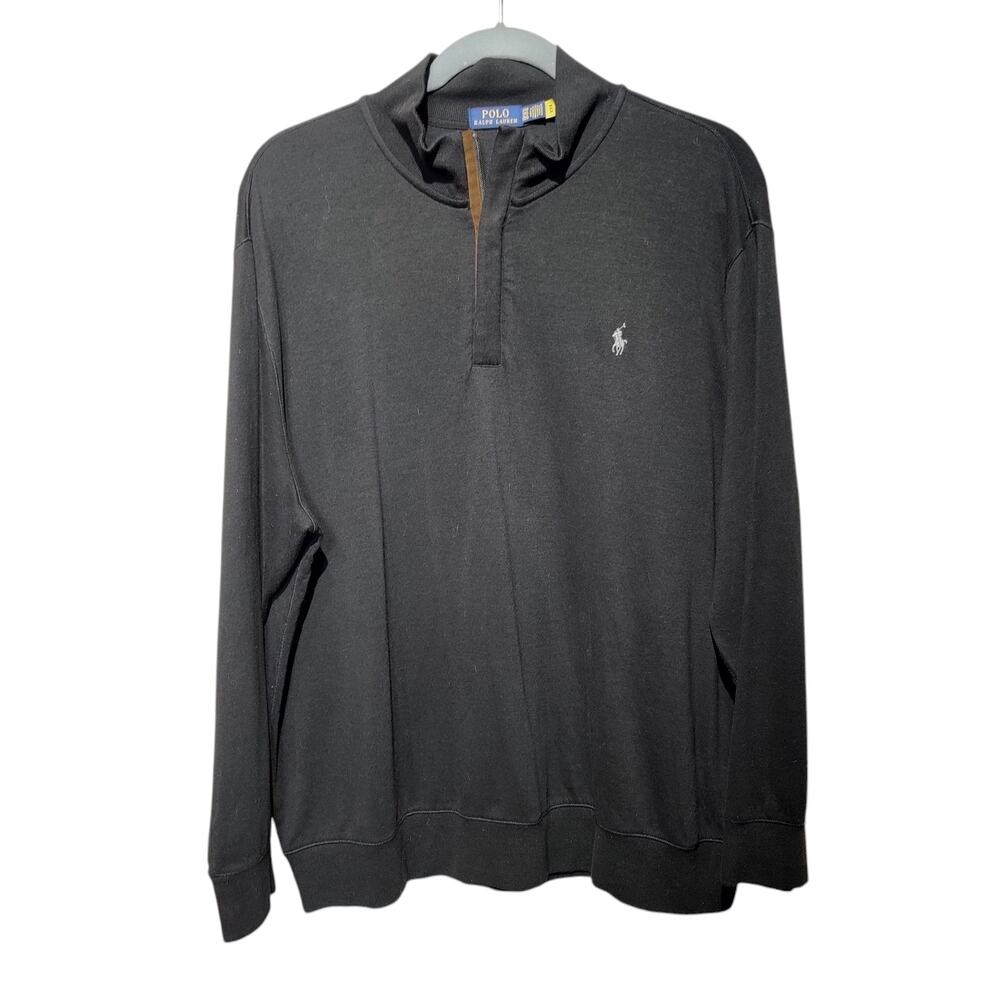 Polo Ralph Lauren Men's 2XB Black Quarter Zip Sweatshirt Viscose Blend Pullover